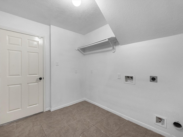 126 Oryan Ct, Houston, TX 77015 - washroom with electric dryer hookup, washer hookup, a textured ceiling, and baseboards