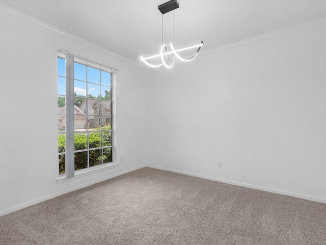 126 Oryan Ct, Houston, TX 77015 - empty room with ornamental molding, a chandelier, carpet flooring, and baseboards