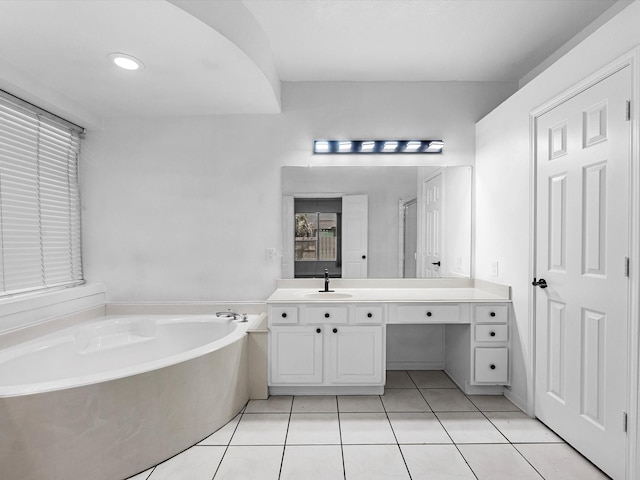 126 Oryan Ct, Houston, TX 77015 - full bath featuring a bath, tile patterned flooring, vanity, recessed lighting, and a stall shower