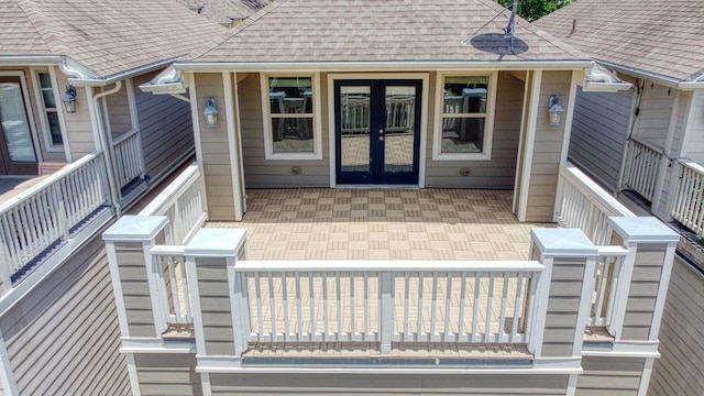 1184 Nelson Falls Ln, Houston, TX 77008 - wooden terrace featuring french doors