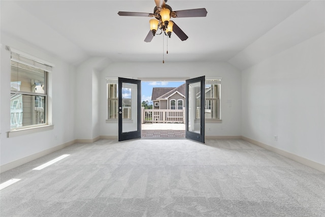 1184 Nelson Falls Ln, Houston, TX 77008 - unfurnished room with carpet floors, vaulted ceiling, ceiling fan, and baseboards
