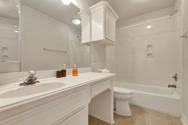 9822 El Chaco St, Baytown, TX 77521 - full bathroom featuring toilet, shower / bathtub combination, vanity, and tile patterned flooring