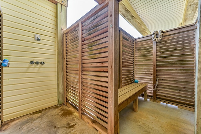 exterior space featuring a sauna / steam room