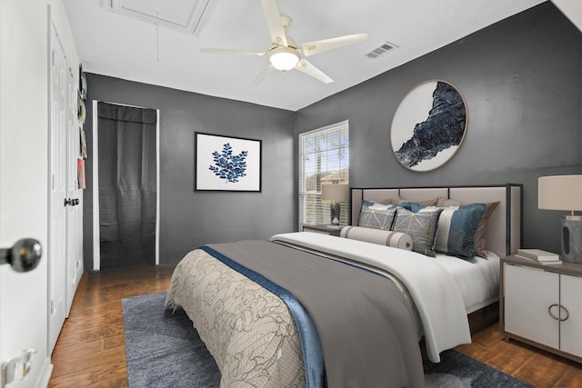 14902 Autumnvale Ln, Cypress, TX 77429 - bedroom with attic access, wood finished floors, and ceiling fan