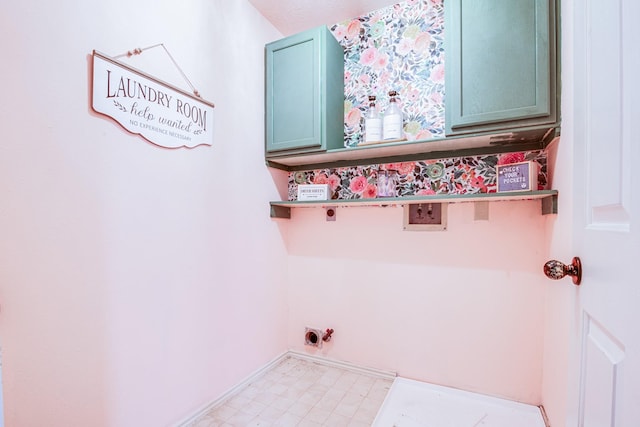 10835 Spruce Dr S, La Porte, TX 77571 - washroom featuring cabinet space, hookup for an electric dryer, washer hookup, baseboards, and tile patterned floors