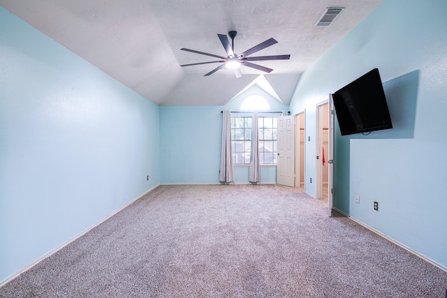 10835 Spruce Dr S, La Porte, TX 77571 - unfurnished bedroom featuring carpet floors, vaulted ceiling, a ceiling fan, and baseboards