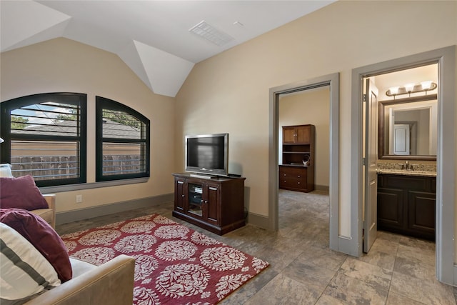 9010 Kapri Ln, Houston, TX 77025 - living room with lofted ceiling and baseboards