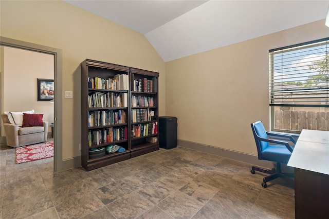 9010 Kapri Ln, Houston, TX 77025 - office space featuring stone finish flooring, baseboards, and vaulted ceiling