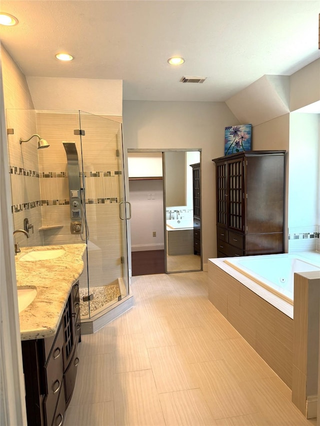 2810 Bright Trl, Sugar Land, TX 77479 - full bath with a shower stall, a bath, double vanity, and recessed lighting