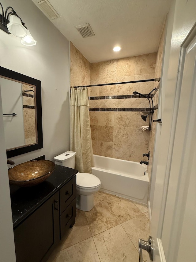 2810 Bright Trl, Sugar Land, TX 77479 - full bathroom with shower / bathtub combination with curtain, vanity, toilet, and tile patterned floors