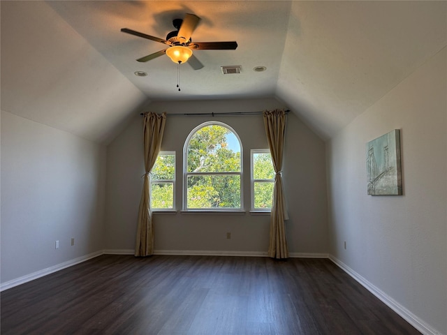 2810 Bright Trl, Sugar Land, TX 77479 - bonus room with dark wood-style flooring, lofted ceiling, baseboards, and ceiling fan