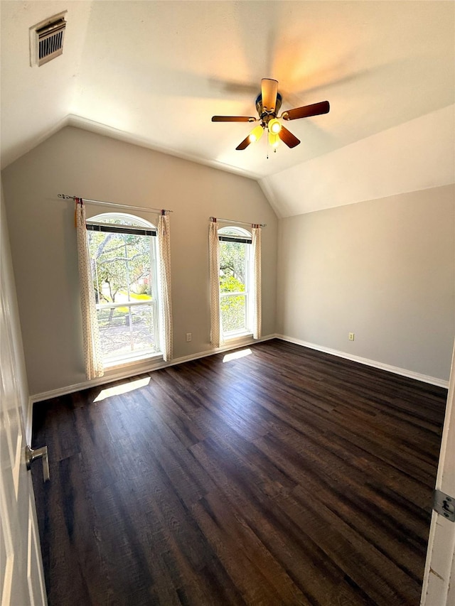 2810 Bright Trl, Sugar Land, TX 77479 - additional living space featuring vaulted ceiling, ceiling fan, dark wood-style flooring, and baseboards