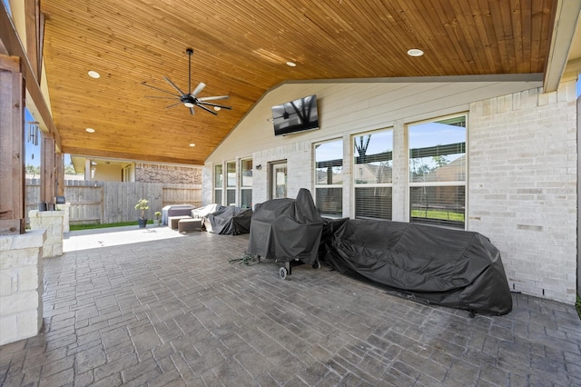 13215 Rowan Green Dr, Humble, TX 77346 - view of patio / terrace with fence, ceiling fan, and grilling area