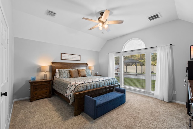 14123 Sherburn Manor Dr, Cypress, TX 77429 - carpeted bedroom featuring vaulted ceiling, baseboards, and a ceiling fan