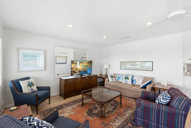 4209 W Bayside Way, Jamaica Beach, TX 77554 - living room with light wood-style flooring, recessed lighting, and baseboards