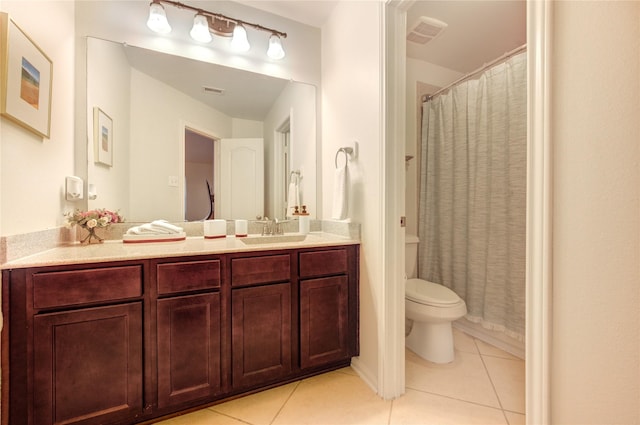 19503 Sundance Edge Ct, Richmond, TX 77407 - bathroom with tile patterned floors, toilet, vanity, and a shower with shower curtain
