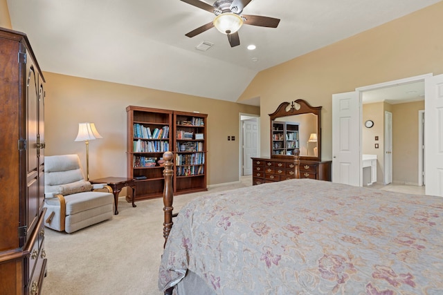 13506 Scenic Glade Dr, Houston, TX 77059 - bedroom featuring light colored carpet, vaulted ceiling, and a ceiling fan
