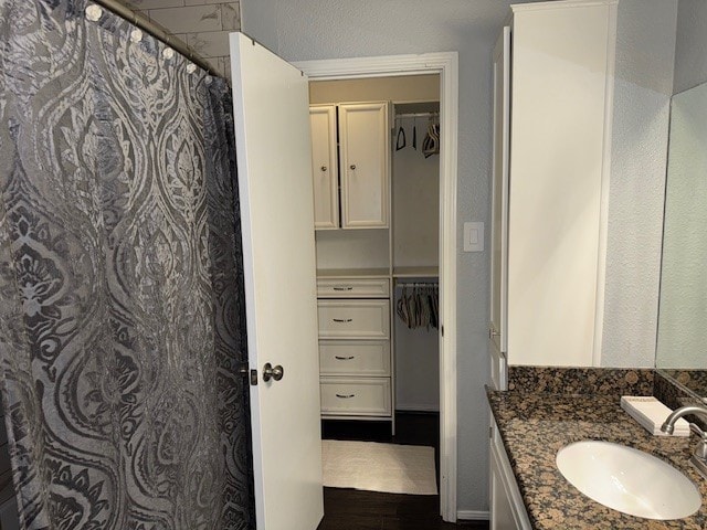 2211 S Kirkwood Rd Unit 1, Houston, TX 77077 - bathroom with wood finished floors and vanity