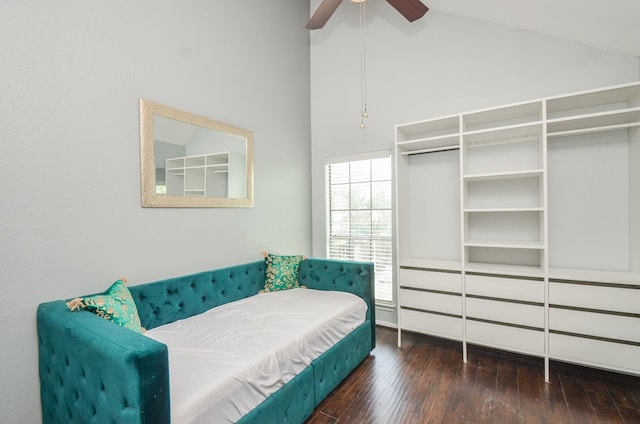 2211 S Kirkwood Rd Unit 1, Houston, TX 77077 - bedroom with hardwood / wood-style flooring, ceiling fan, and high vaulted ceiling