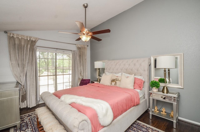 2211 S Kirkwood Rd Unit 1, Houston, TX 77077 - bedroom featuring vaulted ceiling, wood finished floors, and ceiling fan