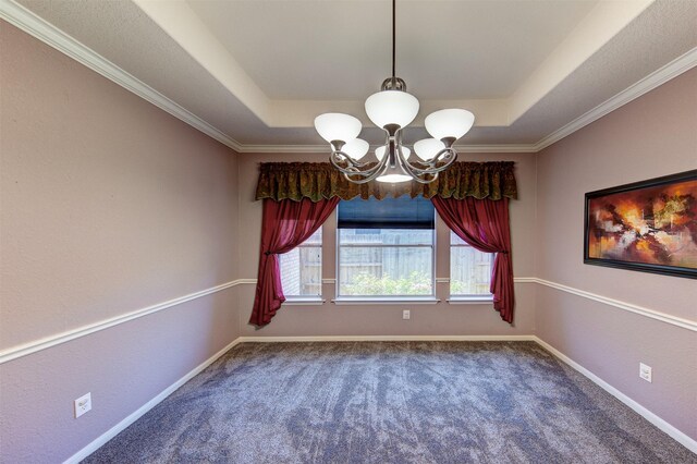 1810 Spreading Bough Ln, Richmond, TX 77406 - carpeted empty room with a raised ceiling, a chandelier, baseboards, and ornamental molding