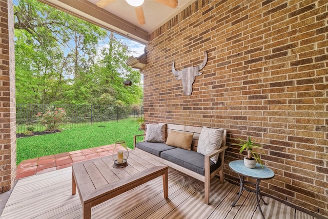 27259 Jessica Hills Ln, Spring, TX 77386 - deck with ceiling fan and an outdoor living space
