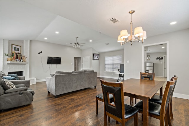 19411 Southaven Dr, Houston, TX 77084 - dining area featuring a ceiling fan, baseboards, lofted ceiling, a chandelier, and recessed lighting