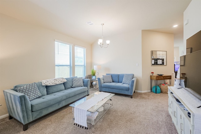 14657 E Pine Heart Dr, Conroe, TX 77302 - living room with a chandelier, light carpet, and baseboards