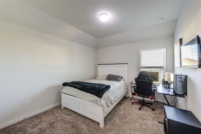 3033 Myrtle Sunset Dr, Katy, TX 77493 - carpeted bedroom with baseboards, an office area, and lofted ceiling