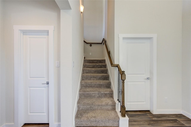 3033 Myrtle Sunset Dr, Katy, TX 77493 - stairway with baseboards and wood finished floors