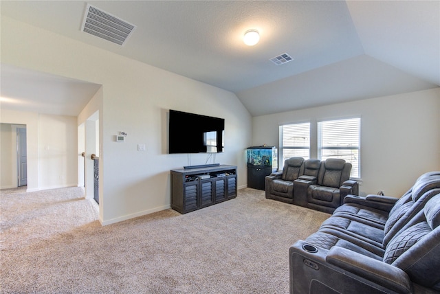 3033 Myrtle Sunset Dr, Katy, TX 77493 - living area with carpet floors, baseboards, and vaulted ceiling