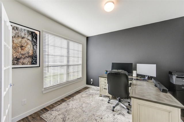 3033 Myrtle Sunset Dr, Katy, TX 77493 - office area featuring wood finished floors and baseboards
