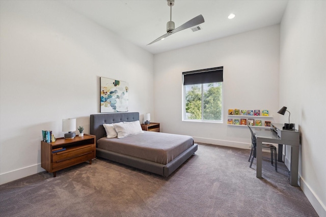 5430 Judalon Ln, Houston, TX 77056 - bedroom featuring carpet floors, baseboards, ceiling fan, and recessed lighting