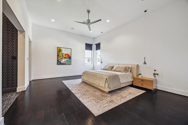 5430 Judalon Ln, Houston, TX 77056 - bedroom featuring wood-type flooring, recessed lighting, baseboards, and a ceiling fan