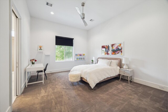 5430 Judalon Ln, Houston, TX 77056 - bedroom with dark carpet, baseboards, ceiling fan, and recessed lighting