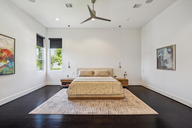 5430 Judalon Ln, Houston, TX 77056 - bedroom with recessed lighting, baseboards, dark wood-type flooring, and ceiling fan