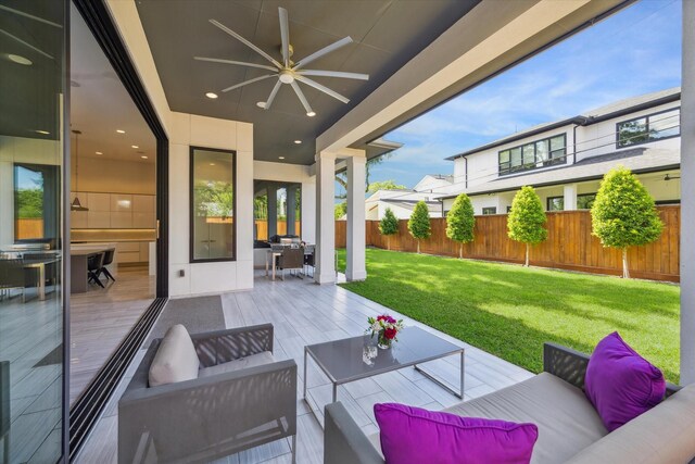 5430 Judalon Ln, Houston, TX 77056 - view of patio with an outdoor hangout area, a ceiling fan, and a wooden deck