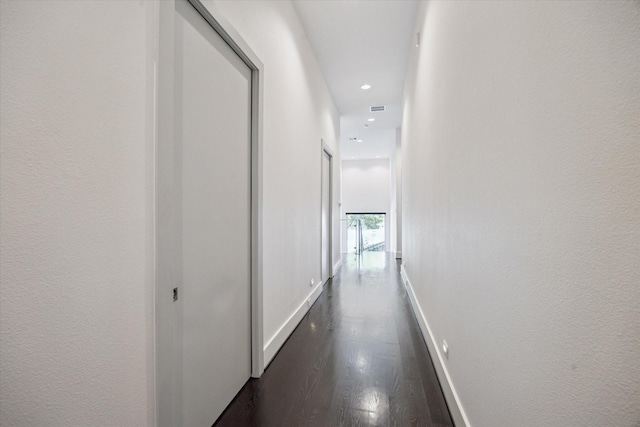 5430 Judalon Ln, Houston, TX 77056 - hall with dark wood-style floors, recessed lighting, and baseboards