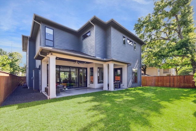 5430 Judalon Ln, Houston, TX 77056 - back of property featuring ceiling fan and a patio