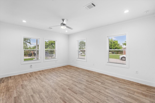 4358 Larkspur St, Houston, TX 77051 - unfurnished room featuring ornamental molding, ceiling fan, baseboards, light wood finished floors, and recessed lighting
