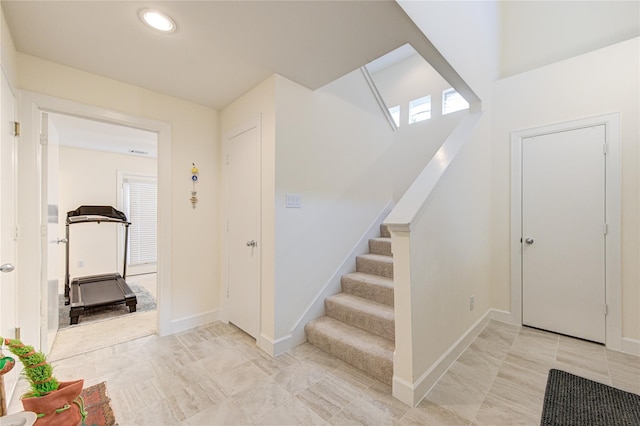 11509 Main Ash, Houston, TX 77025 - entryway featuring stairs, baseboards, and recessed lighting