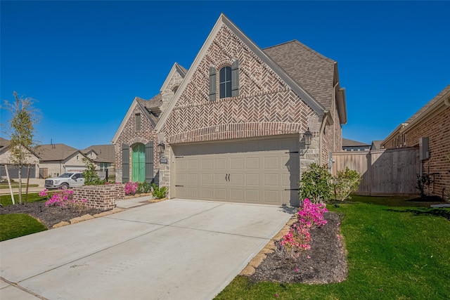 11430 Bush Clover Dr, Cypress, TX 77433 - view of front facade featuring brick siding, concrete driveway, a garage, roof with shingles, and stone siding