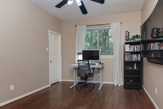 87 S Bluff Creek Cir, The Woodlands, TX 77382 - office space featuring a ceiling fan, hardwood / wood-style flooring, and baseboards