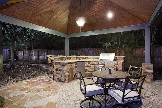 87 S Bluff Creek Cir, The Woodlands, TX 77382 - view of patio / terrace with a gazebo, grilling area, area for grilling, a fenced backyard, and an outdoor bar