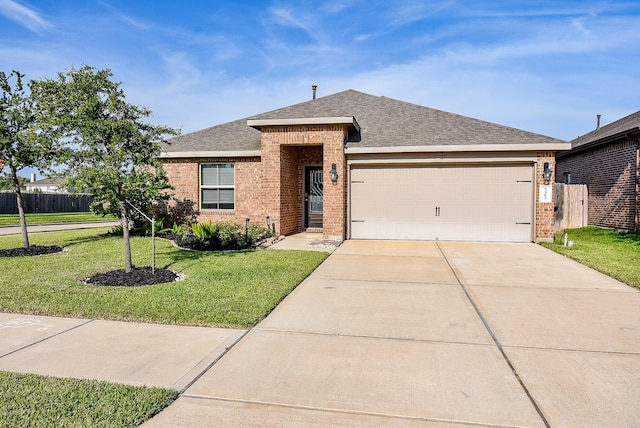 7303 Barrington Ridge Ln, Richmond, TX 77407 - ranch-style home featuring brick siding, roof with shingles, an attached garage, and driveway