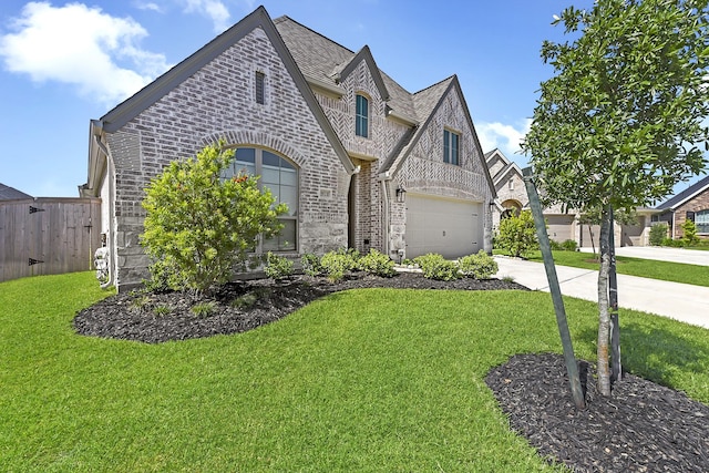 19331 Wild Sabino Way, Tomball, TX 77377 - french country style house with brick siding, driveway, an attached garage, and stone siding