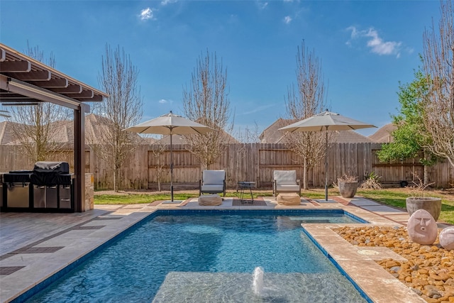 5123 Wheaton Park Dr, Sugar Land, TX 77479 - view of swimming pool with a fenced backyard and a patio