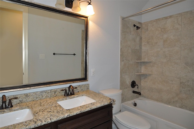 15818 Tremout Hollow Ln, Houston, TX 77044 - full bathroom featuring toilet, double vanity, and shower / washtub combination