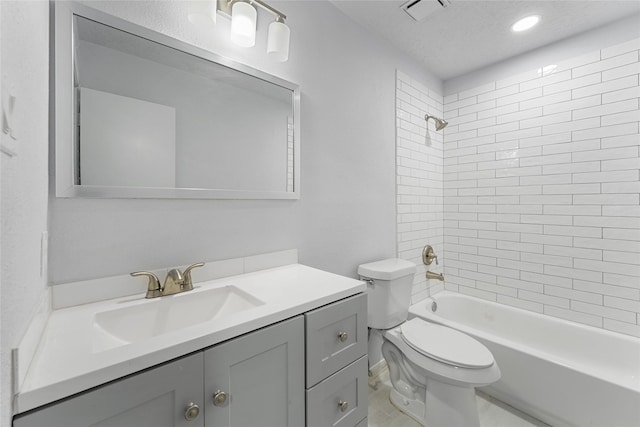 12319 Hamsfield Ct, Tomball, TX 77377 - full bathroom featuring toilet, vanity, washtub / shower combination, and recessed lighting