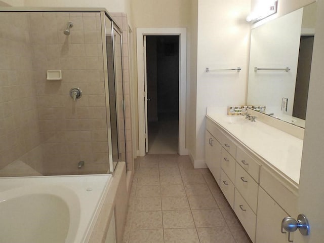 3501 Link Valley Dr Unit 1004, Houston, TX 77025 - bathroom with tile patterned flooring, a shower stall, vanity, and a garden tub
